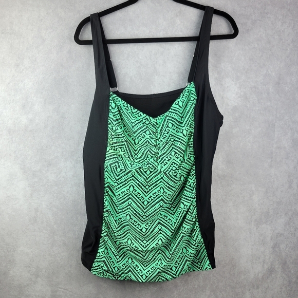 Black and Green Patterned Women's Swim Top - Picture 1 of 9